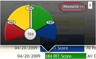 Target Scores/Resource Links If you click on a score that either has a color or hyperlink, you will