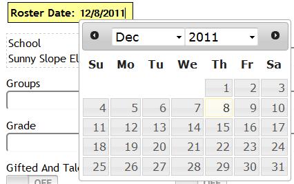 Roster date If you click on the yellow area, you will be brought to a calendar that you can change the date to view students enrolled on a particular