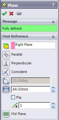 to 64 click OK. Step 5. Again, click Right Plane in the Feature Manager. Step 6.
