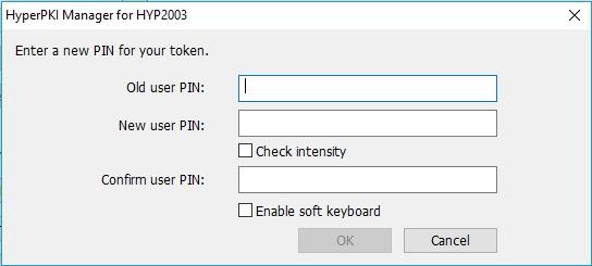 2. In the Old user PIN field, enter your current user PIN. 3. In the New user PIN filed, enter the new user PIN you want to use. 4. In the Confirm field, enter the new user PIN again to confirm. 5.