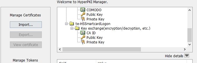 Certificate Management Each HYP2003 token can store multiple digital certificates and key-pairs. They are used for encryption, decryption, authentication, and digital signing.