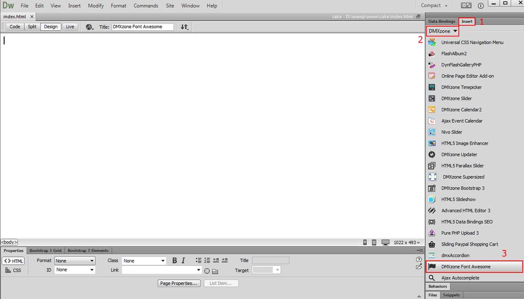 Font Awesome How to do it 1. Create and open a page in Dreamweaver.