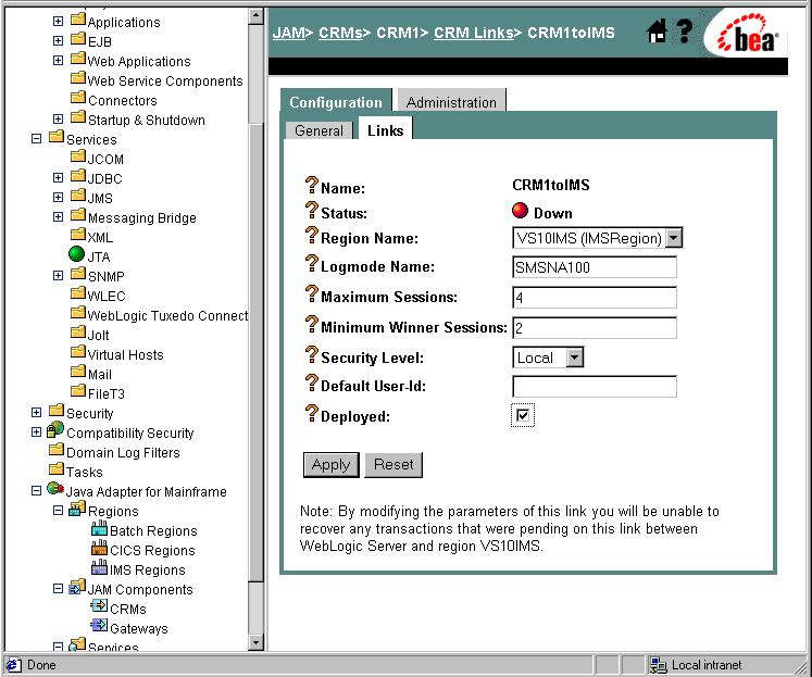 2 Using the IMS Samples c. Click IMS Regions at the top of the right pane. In the new window, click CRM1toIMS.