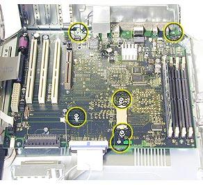 Take Apart Logic Board, AGP Graphics/Gigabit Ethernet/Digital Audio - 51 procedure, the steps for removing the board are the same. 1. Disconnect all cables from the logic board. 2.
