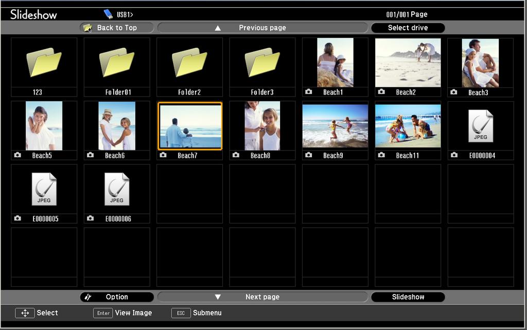 Projecting Image Files 52 Image files from a digital camera and image files stored on a USB storage device can be projected using Slideshow by either of the following two methods.