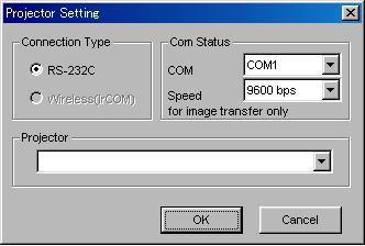 Adjusting and Controlling Single Projector Operation Mode 1 From the File menu, select Projector Setting. 1 2 3 4 1 Select the connection type. 2 Select the port. 3 Select the transmission speed.
