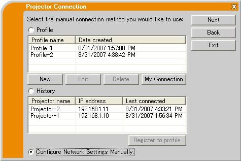3. Using the Live Mode 3.5 Manual configuration (continued) 3.5.3 Configuring manually All setting for the network connection between the projector and PC is input manually.