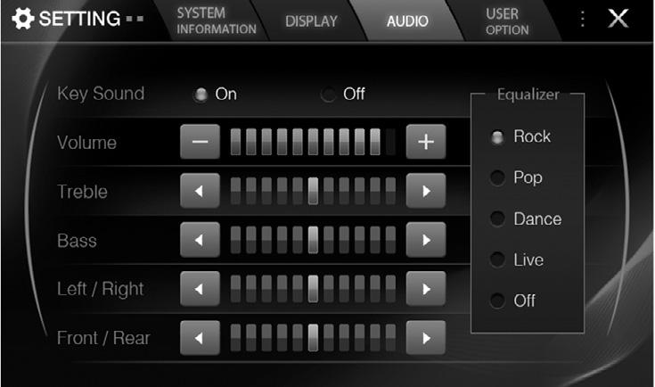 Key Sound : Select the touch beep sound on or mute. Volume : Adjust volume of key sound. Treble : Adjust the Master volume in Treble range.