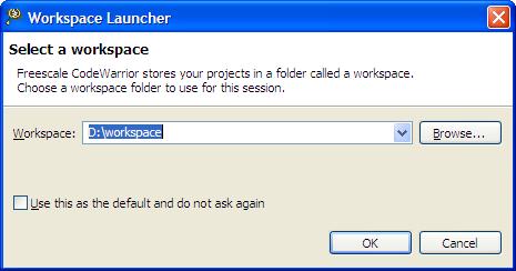 Using Microcontrollers Workbench Workbench Figure 4.1 Workspace Launcher Dialog Box Workbench Click the OK button to select the default location.