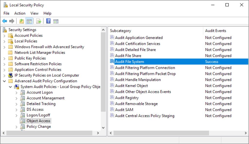 and then Error: Audit Policy for File System auditing is not properly configured The following steps to configure the Audit File System permission may slightly vary depending on your exact version of