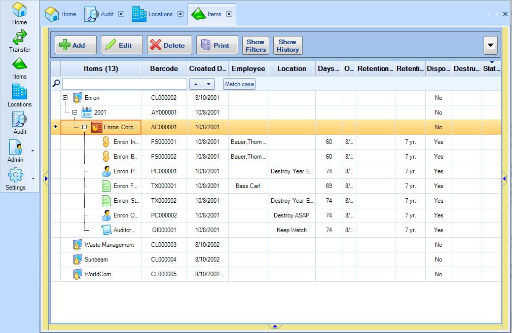 ITEMS Once an item-type hierarchy has been established, you can enter the actual items that will be tracked and transferred between locations and employees.