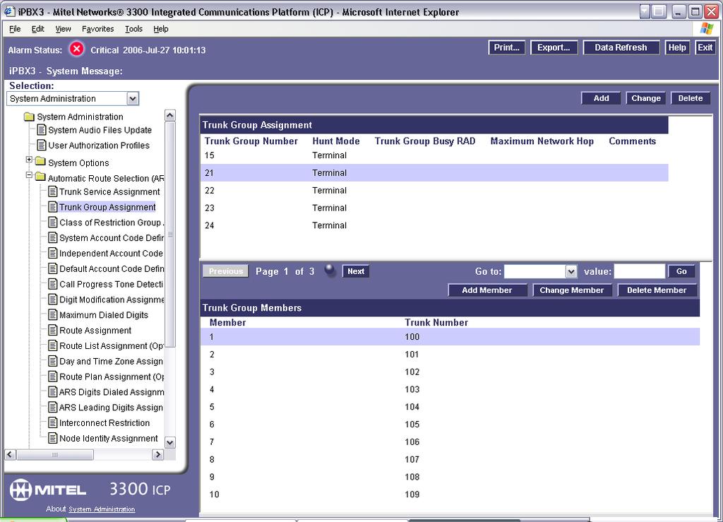 6.3 Configuring ARS Options Use the ARS Trunk Group Assignment menu selection to edit your trunk group configuration.