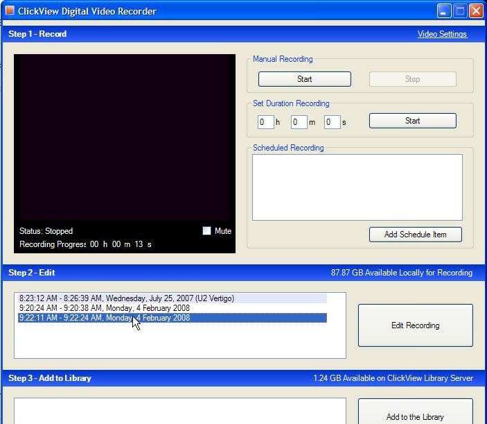 3. Recording free-to-air television manually The simplest way to record a television program on free-to-air television is by using the manual recording method on the ClickView DVR. 1.