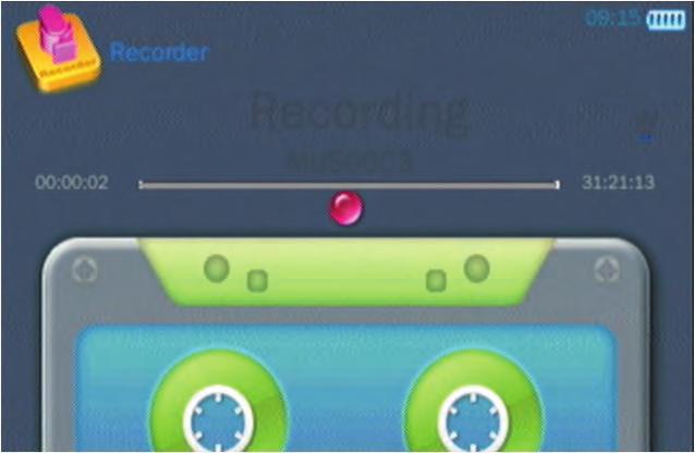 RECORD AUDIO Enter Recorder, will preview the input audio, press RECORD button to record audio, press again to stop recording 