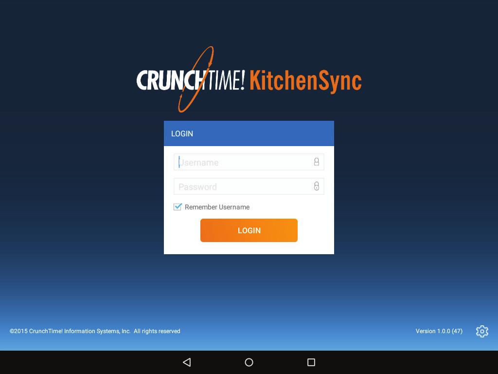 SETTING UP KITCHENSYNC Now you re ready to open the KitchenSync App from CrunchTime!. 1. Select the KitchenSync App icon from the Main Apps screen.