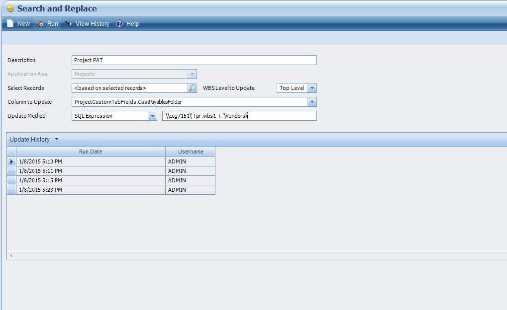 Then populate this field for the existing Projects using Utilities/Advanced Utilities\Search and Replace as shown
