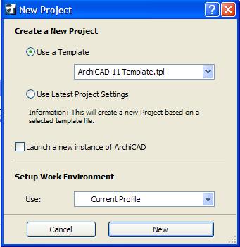 1. Starting ArchiCAD ArchiCAD 11 manual Every time you create a new project (File > New), you have the opportunity of choosing like below: Use a template: use the predefined ArchiCAD 111 template