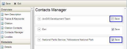 If you later type in new contact information or you're working with another item's metadata that has contacts you want to save, revisit the Contacts Manager page.