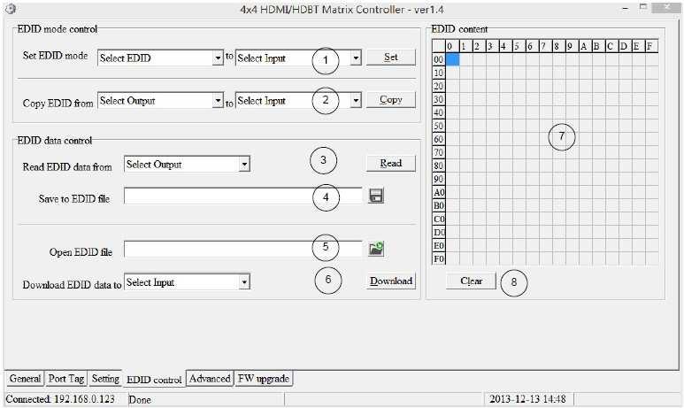 Select Input for respective Output EDID control page 1.