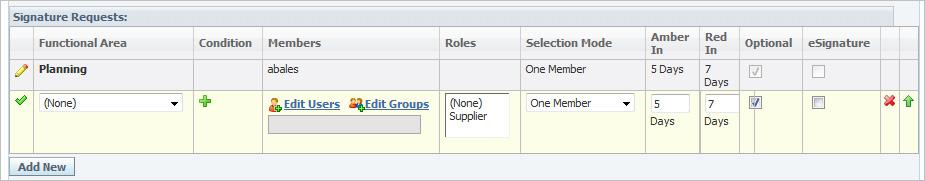 Creating New PQM Workflow Templates Figure 4 8 Signature Requests table Note: You cannot set owners on the first and terminal steps. To add signature requestees: 1.