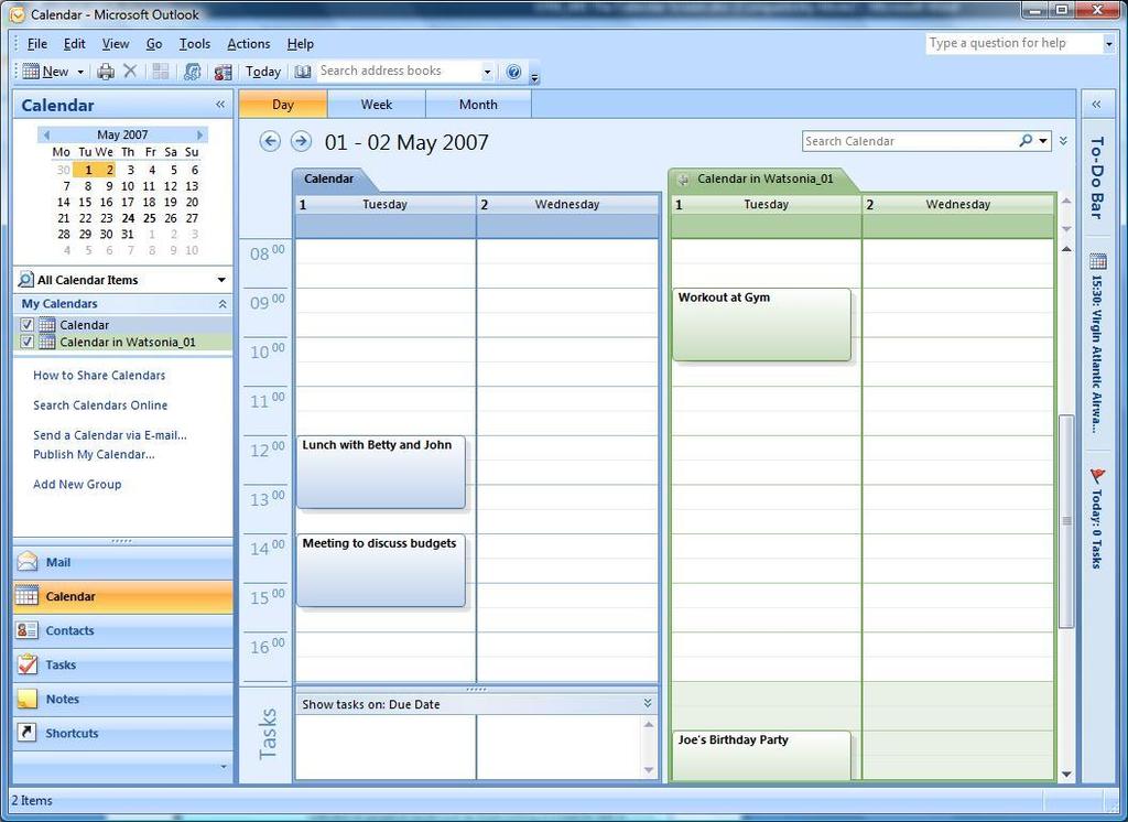 THE CALENDAR SCREEN The Calendar screen in Outlook 2007 is designed to allow you to create a calendar or diary of events.