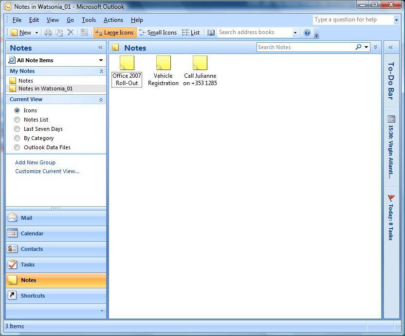 THE NOTES SCREEN The Notes screen in Outlook 2007 is used to jot down and manage short notes.