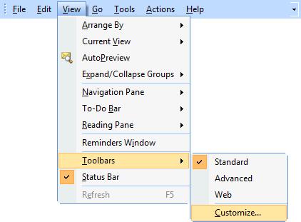 CUSTOMISING TOOLBARS Outlook toolbars can be customised to suit your own working requirements.