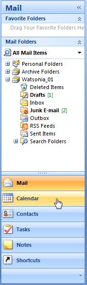 NAVIGATING TO OUTLOOK 2007 FEATURES By far the easiest way to navigate to specific features in Outlook 2007 is to use the Navigation Pane which appears to the left of the screen.