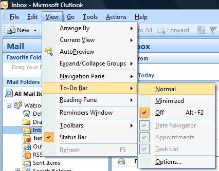 THE TO-DO BAR The To-Do Bar integrates your tasks, e-mails flagged for follow up, forthcoming appointments and calendar information in one central place on the screen.