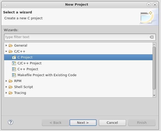 Figure 1: Create a new C project On the next dialog fill in a project name and select Empty