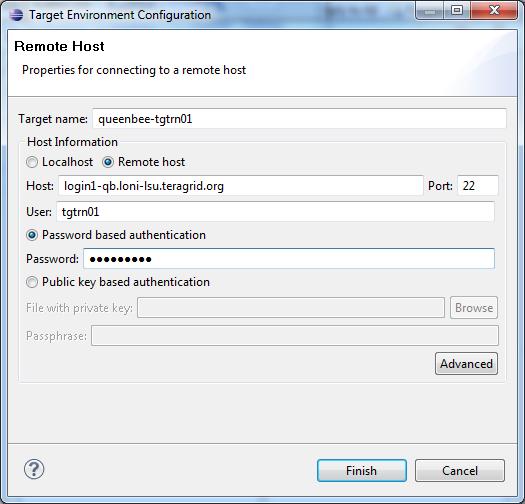 New Remote Connection Remote Host Configuration Name the remote target Select Remote Host, and fill in the hostname
