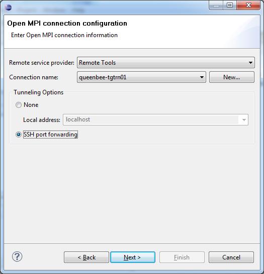 OpenMPI Resource Manager Select Remote Tools as the remote service provider Then select the appropriate connection