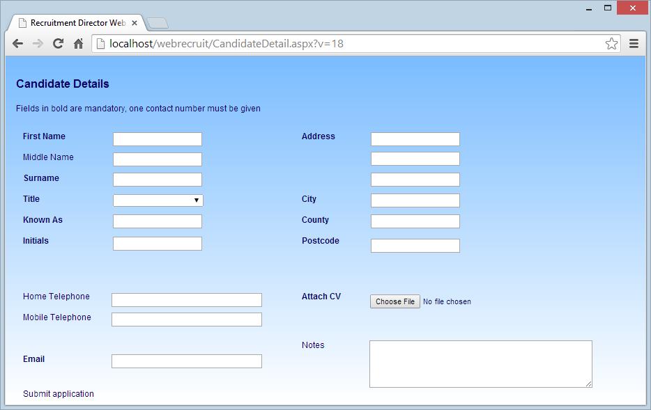 Application page - layout You can also add additional text into the