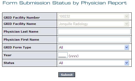 Report in that it is sorted by physician, and shows only Monthly Data Forms by Physician. All users can view this report.