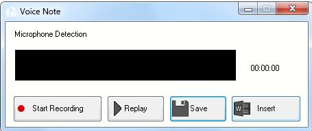 Voice Note: place your cursor where you wish the voice note to be inserted