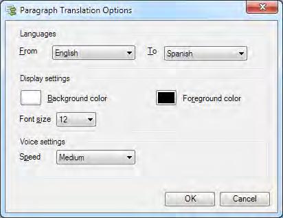 Using the Translator facility Read&Write 10 5. Close the browser window. 6. Click on the drop down list on the toolbar and select Paragraph translation options.