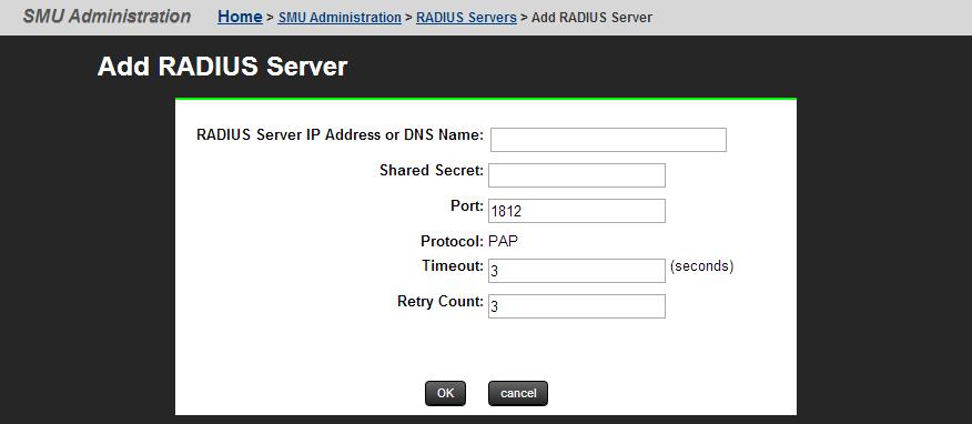 Adding a RADIUS server Procedure 1.