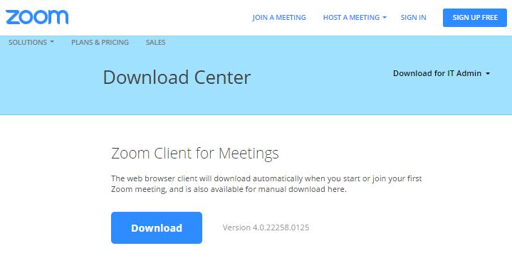 Downloading and Signing into the Zoom Client Software 1. Go to https://zoom.us/download and click on the blue Download button to download the Zoom client on your computer.