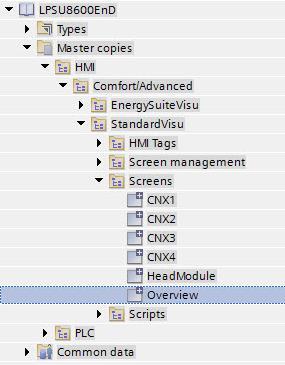 2 Engineering No. Instruction Comment 5. Drag the "Overview" screen from the "Screens" folder, using drag-and-drop into the "Screens folder of the operator panel.