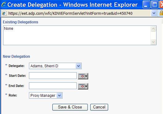 Then click Save & Close: Step 4: An email will be sent to the manager-delegate.