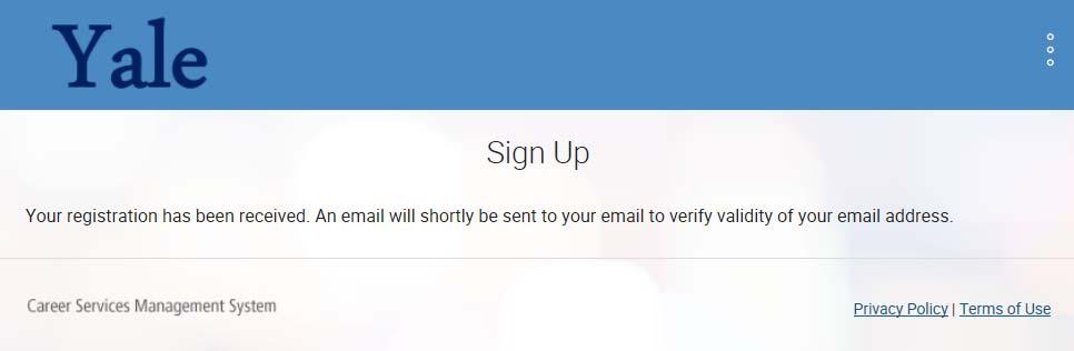 Confirmation Registration Received Once the Submit button is pressed, the following screen will appear.
