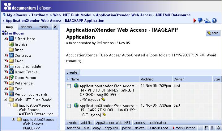 Using the AppXtender Web Access.NET eroom Integration A message displays indicating that the selected or viewed document was added successfully to eroom.