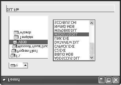 160 A VB application uses File System controls to make the above interface. The drive list box is linked to the Directory list box and the directory list box is linked to the file list box.