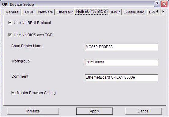 NetBEUI/NetBIOS Tab This allows you to configure NetBEUI/NetBIOS related items.