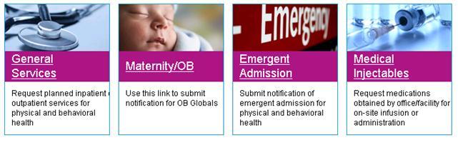 following requests for members: Precertification for general services Emergent admissions Maternity/OB global services Medical Injectables This guide gives you step-by-step instructions for: Lookup