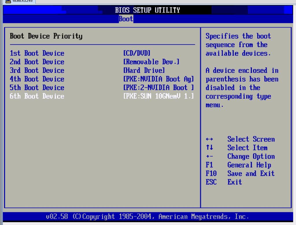 FIGURE 3 BIOS Setup Utility Boot List 2. Select the Virtualized NEM shown in the list. The system will start to boot from the first Virtualized NEM device with matching device and vendor ids. 3. Press the ESC key to move to the next virtualized NEM device and boot from it.