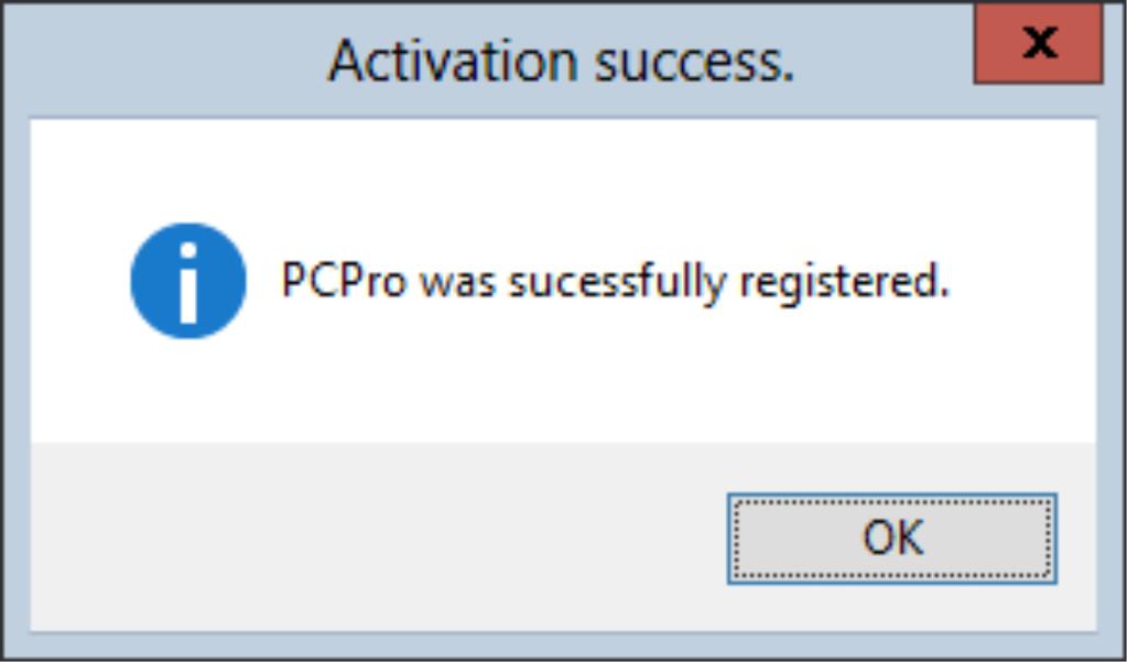 The license is installed. When the Activation Success screen appears, click OK.