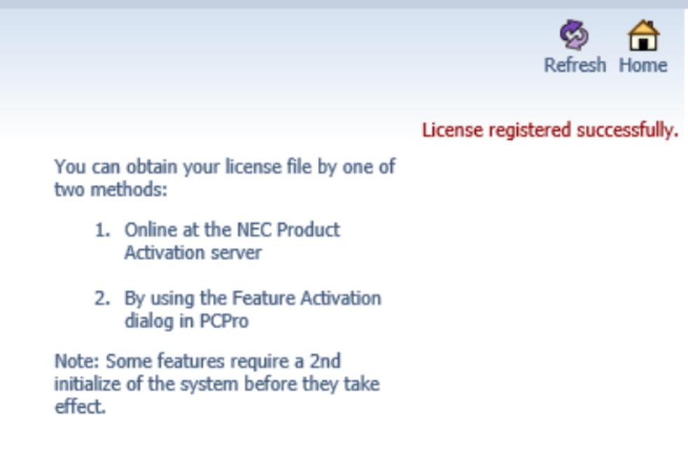 4. The path to the file displays. Click the Upload button, then click OK to install the license.