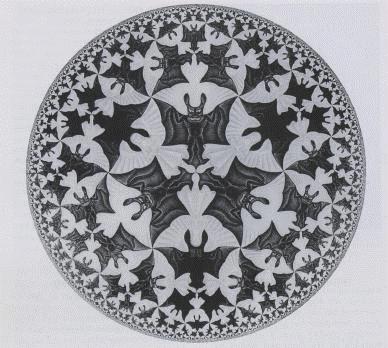 Now go back to Escher s Devils and Angels graphic in the hyperbolic plane (see below). Escher is using colored tiles to tile the hyperbolic plane.