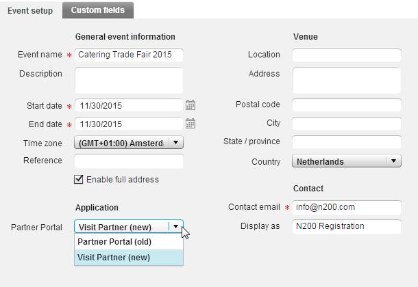 Portal selection Figure 3-44 Event setup Visit Partner parameters Visit Partner has a number of sections.